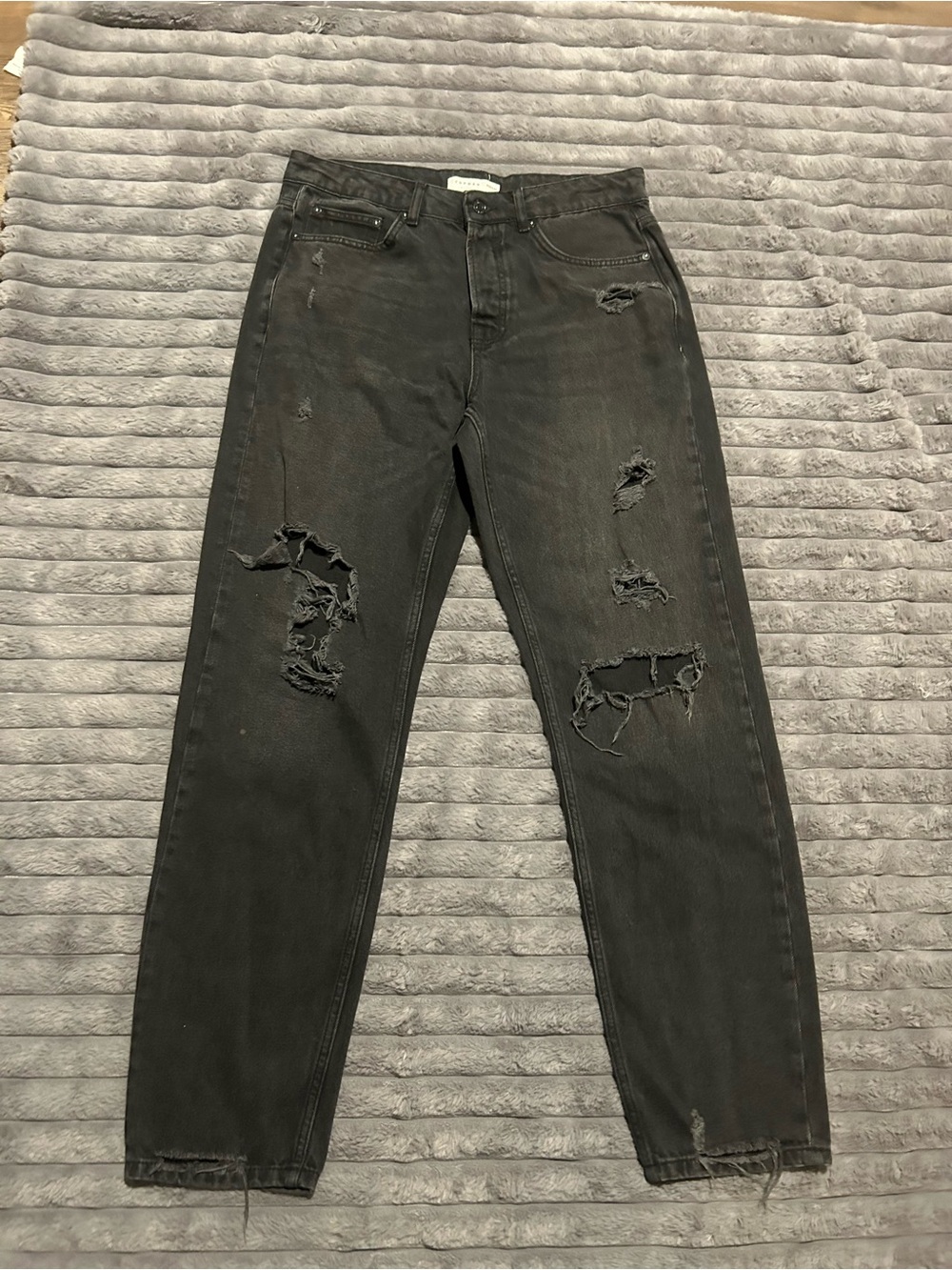 Topman Relaxed Black Distressed denim Jeans